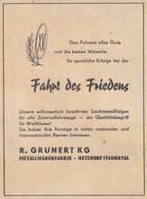 Anzeige zur Friedensfahrt 1962.