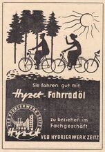 Anzeige für Hyzet-Fahrradöl, 1955.