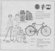 Gemeinsame Anzeige für Fahrräder von Diamant, Mifa und Möve, 1958.