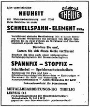 Zeitungsanzeige für Produkte der Firma Theilig, 4. März 1962.
