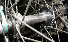 RENAK-Nabe Zeitraum: 1955 bis 1961 Verwendung: Diamant Sporträder Material: Stahl (verchromt) Bemerkungen: linkes Lager innenliegend; keine besondere Staubabdichtung der Lager