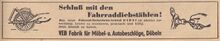 Anzeige für das Fahrradschloss DIBSI, 1954.