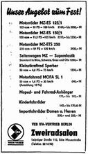 Anzeige für Fahrräder aus der VR Polen, BERLINER ZEITUNG vom 12.12.1971.