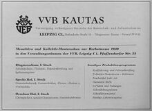 Anzeige mit dem ausgestellten Produktionsprogramm der VVB KAUTAS auf der Leipziger Herbstmesse 1949, August 1949.