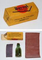 Bernol Flickzeug für Fahrräder Dunkle Platte F Zeitraum: 50er Jahre Hersteller: Bernol Gummilösung-Fabrik Berlin Material der Packung: Pappe Bemerkungen: große Werkstatt-Packung, mit dunkler oder heller Reparaturplatte