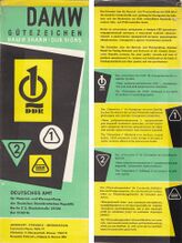 Information über das DAMW und die Gütezeichen, 1962. (Doppelseitiger Einleger aus dem Messekatalog zur Leipziger Frühjahrsmesse 1962.)