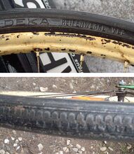 Zeitraum: frühe 1950er Jahre Größen: 26x1.75/28x1.75 Art: Drahtreifen Farbe: schwarz Bemerkungen: