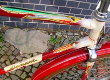 Dekor des links nebenstehenden Rades, welches der Form der Ausfallenden nach in Kombination mit diesem Dekor Baujahr 1964 ist.