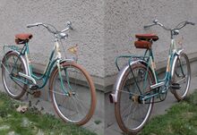 Der Kettenschutz ist aus Aluminium. Das Kleidernetz war ebenso wie Luftpumpe und Werkzeugtasche im Fundzustand noch vorhanden, offenbar ist das Fahrrad nur wenig gefahren worden.