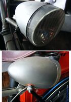 Scheinwerfer Typ 8707.21 Zeitraum: spätestens 1969 bis 1972 Verwendung: Tourensporträder, Sporträder, Klappräder Material: Stahlblech, Kunststoff Ø Lichtaustritt: 55 mm Farben/Varianten: silber, verchromt Bemerkungen: