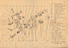 Montageanleitung für Favorit Modell PWB Explosionszeichnung und Teileliste (Drucklegung 1971)