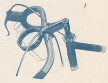 Flaschenhalter für Grünert-Rennrad-Vorbau Zeitraum: hier: 1957 Verwendung: Diamant Rennräder Material: Aluminium Hersteller: Grünert Bemerkungen: 1957 als Messe-Neuheit vorgestellt. Die Trinkflschenhalterung ist vrmtl. mittels Schraube(n) am Vorbau befestigt.