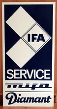 Reklameschild "IFA SERVICE mifa Diamant", Siebdruck auf Kunststoff, 1970er Jahre.