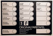 "Originalfarbtafel" für die bei Mifa verwendeten Fahrradlacke. Ohne aufgeklebte Farbmuster. Zeitraum: 1978 bis 1980.