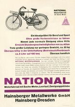 Prospekt (Seite 1 von 2) für das National-Motorfahrrad, um 1931.