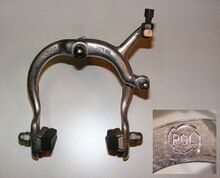 Rasant-Seitenzugbremse TYPE 300 Zeitraum: 19xx bis 198x Verwendung: Tourensporträder Material: Aluminium Bemerkungen: Beschriftung mit Blockbuchstaben, Hersteller: Pumpen- und Gebläsewerk Leipzig (PGL) - Herstellerprägung auf Rückseite