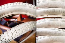 Anhängerreifen beige Zeitraum: ? Breite: 2.25 (?? mm) Für Laufradgröße: 20" Verwendung: Fahrradanhänger Bemerkungen: Besonderes Profil; bisher nur für 20" bekannt.