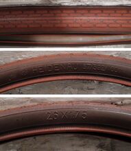 Zeitraum: 1950er Jahre Größe: 26x1.75 Art: Drahtreifen Farbe: schwarz, rot (im Bild), beige Bemerkungen: