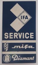 Reklameschild "IFA SERVICE mifa Diamant", Siebdruck auf Kunststoff, 1960er Jahre.