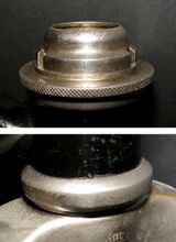 Steuersatz der Hainsberger Metallwerke (?) Zeitraum: ab etwa 1948 bis Ende 1952 Material: Stahl, vernickelt Bemerkungen: Abschlussmutter mit drei Nuten.