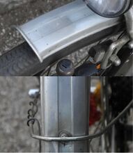 Zeitraum: 1989 bis mind. 1990 Verwendung: Zunächst nur Mifa Modell 208, ab 1990 an allen Mifa-Sporträdern. Material: Alumimiumblech Größen: 28 Zoll Aussparung für Stempelbremse nein Farben/Varianten: Alumimium blank Profil:kantig, gesickt Bemerkungen:mit außen verlaufenden Schutzblechstreben; entschärfter (umgebördelter) Abschluss