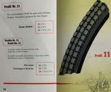 TSG Draht-Sportreifen "Profil 11", offenbar vorzugsweise für Exportzwecke. Katalogabbildung von 1958.
