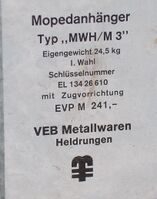 Anhänger gekennzeichnet mit MWH.